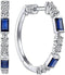 14K White Gold Plated Unique Blue Baguette Cubic Zirconia Men Women Hoop Earring
